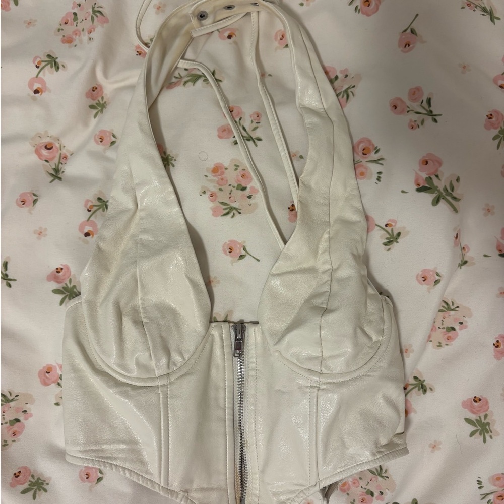 Edikted Cream Halter Top with Zipper